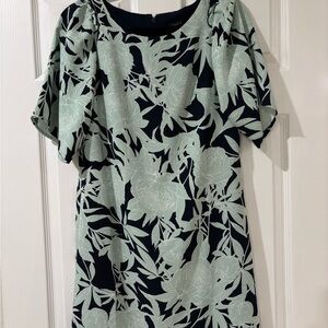 Ann Taylor Navy and Green Floral Midi Dress